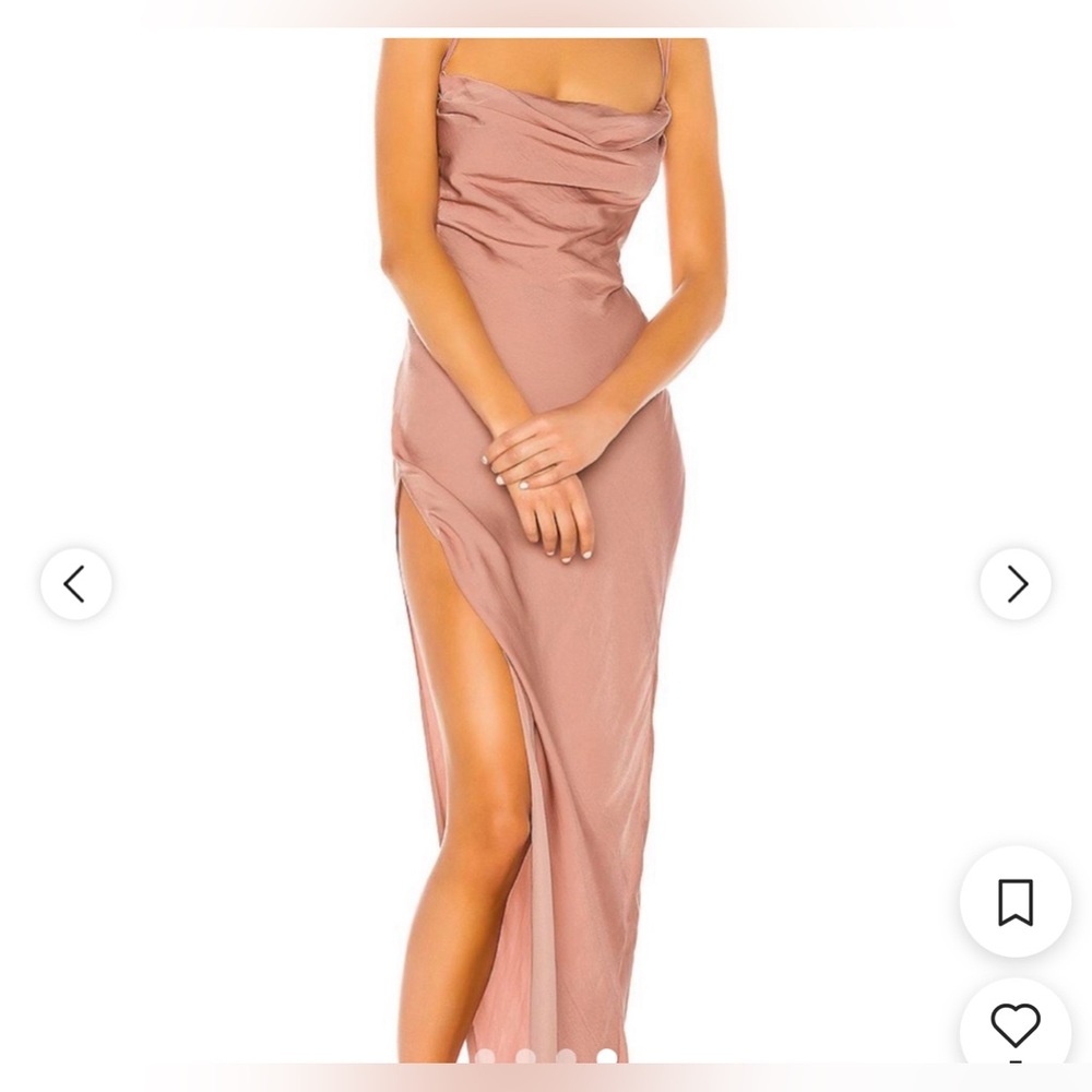 Michael Costello Rose Taupe Satin Cowl Midi Dress